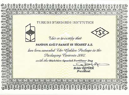  Altın Ambalaj Ödülü / TSE 2002